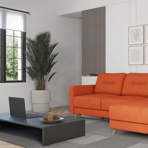 Ecksofa mit Schlaffunktion MARLIES Stoff Opera Velvet Orange Ottomane Rechts