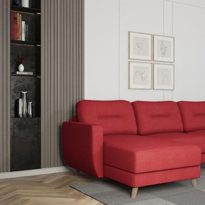 Ecksofa mit Schlaffunktion MARLIES Stoff Opera Velvet Rot Ottomane Links
