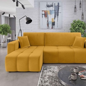 Ecksofa mit Schlaffunktion Sofa DAGNY in Stoff Kronos Senfgelb Ottomane Links