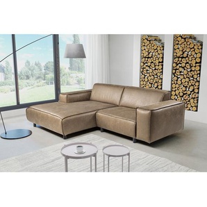 Ecksofa Montans Braun/Muskat Microfaser Yaka 237 x 75 x 165cm Longchair davorstehend links Industrial