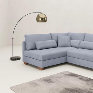Ecksofa MR. COUCH L-Form, blau (blaugrau), B:227cm H:68cm T:190cm, Novaclean Avanti (100% Polyester), Sofas, Mit Federkern, wahlweise mit Bett und Taschenfederkern, Topseller
