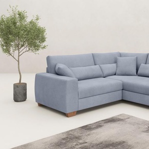 Ecksofa MR. COUCH L-Form, blau (blaugrau), B:227cm H:68cm T:190cm, Novaclean Avanti (100% Polyester), Sofas, Mit Federkern, wahlweise mit Bett und Taschenfederkern, Topseller