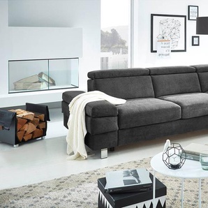 Ecksofa Mundau Grau Webstoff Cuna 260 x 82 x 182cm Longchair davorstehend rechts ohne Schlaffunktion Modern