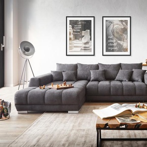Ecksofa Nabor 300x230 cm Mikrofaser Schwarz Recamiere links inkl. elektrischer Vorziehfunktion, Ecksofas