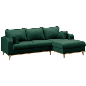 Ecksofa Nante Grün Samt Ravi 230 x 84 x 154cm Longchair davorstehend rechts Skandi