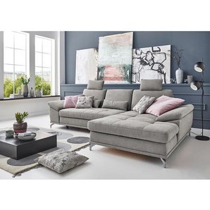 Ecksofa Odenas Silber Webstoff Palila 312 x 89 x 176cm Longchair davorstehend rechts mit Schlaffunktion Modern