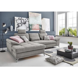 Ecksofa Odenas Silber Webstoff Palila 312 x 89 x 176cm Longchair davorstehend links mit Schlaffunktion Modern