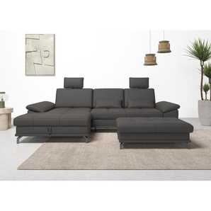 Ecksofa PLACES OF STYLE Costello L-Form, mit Sitztiefenverstellung, Armteilverstellung und, braun (mokka), B:301cm H:89cm T:176cm, Luxus-Microfaser (90% Polyester, 10% Polyamid), Samtoptik (100% Polyester), Sofas, 3 Nierenkissen, optional Bettfunktion und
