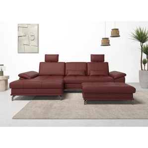 Ecksofa PLACES OF STYLE Costello L-Form, mit Sitztiefenverstellung, Armteilverstellung und, rot (merlot), B:301cm H:89cm T:176cm, Luxus-Microfaser (90% Polyester, 10% Polyamid), Samtoptik (100% Polyester), Sofas, 3 Nierenkissen, optional Bettfunktion und
