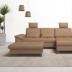 Ecksofa PLACES OF STYLE Costello L-Form, mit Sitztiefenverstellung, Armteilverstellung und, braun (cappucino), B:301cm H:89cm T:176cm, Luxus-Microfaser (90% Polyester, 10% Polyamid), Samtoptik (100% Polyester), Sofas, 3 Nierenkissen, optional Bettfunktion