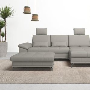 Ecksofa PLACES OF STYLE Costello L-Form, mit Sitztiefenverstellung, Armteilverstellung und, grau (hellgrau), B:301cm H:89cm T:176cm, Luxus-Microfaser (90% Polyester, 10% Polyamid), Samtoptik (100% Polyester), Sofas, 3 Nierenkissen, optional Bettfunktion