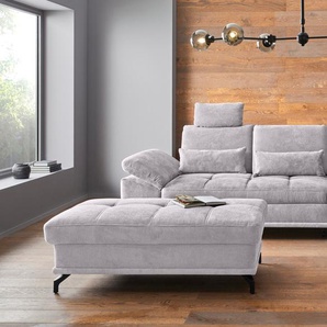 Ecksofa PLACES OF STYLE Costello L-Form, mit Sitztiefenverstellung, Armteilverstellung und, silber, B:301cm H:89cm T:176cm, 100% Polyester, Samtoptik (100% Polyester), Sofas, 3 Nierenkissen, optional Bettfunktion und Bettkasten, Topseller