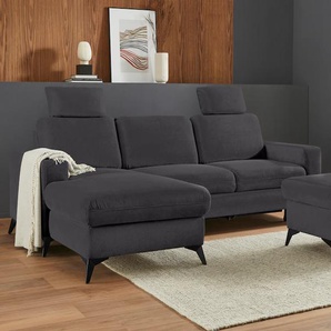 Ecksofa PLACES OF STYLE Lolland Sofas Gr. B/H/T: 250 cm x 88 cm x 162 cm, Struktur flausch, Recamiere links, ohne Bettfunktion und Bettkasten, schwarz Ecksofas Wahlweise mit Bettfunktion und Bettkasten, Federkern