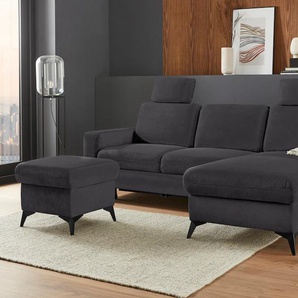 Ecksofa PLACES OF STYLE Lolland Sofas Gr. B/H/T: 250 cm x 88 cm x 162 cm, Struktur flausch, Recamiere rechts, ohne Bettfunktion und Bettkasten, schwarz Ecksofas Wahlweise mit Bettfunktion und Bettkasten, Federkern