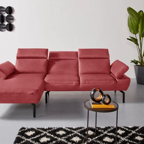 Ecksofa PLACES OF STYLE Trapino Luxus L-Form Sofas Gr. B/H/T: 265 cm x 83 cm x 169 cm, Lu x us-Microfaser in Lederoptik, Recamiere links, Mit Kopfteilverstellung-Mit Armteilverstellung-Mit Rückenverstellung, rot Ecksofas wahlweise mit Rückenverstellung,