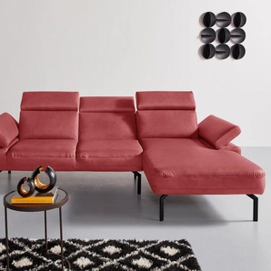Ecksofa PLACES OF STYLE Trapino Luxus L-Form Sofas Gr. B/H/T: 265 cm x 83 cm x 169 cm, Lu x us-Microfaser in Lederoptik, Recamiere rechts, Mit Kopfteilverstellung-Mit Armteilverstellung-Mit Rückenverstellung, rot Ecksofas wahlweise mit Rückenverstellung,