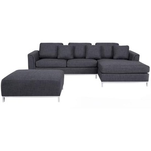 Ecksofa Grau Polsterbezug L-Förmig Linksseitig Modern Zierkissen Ottomane Wohnzimmer