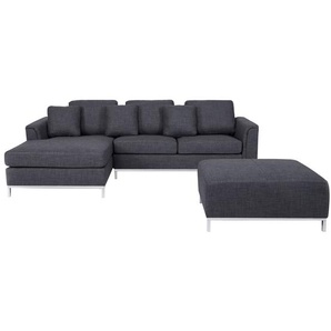 Ecksofa Grau Polsterbezug L-Förmig Rechtsseitig Modern Zierkissen Ottomane Wohnzimmer