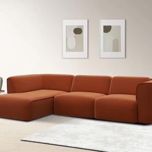 Ecksofa RAUM.ID Merid L-Form, jederzeit durch Module erweiterbar, B/T/H: 295/162/70 cm, braun (messing), B:295cm H:70cm T:162cm, Struktur fein (100% Polyester), Samtoptik (100% Polyester), Samtcord (92% Polyester, 8% Polyamid), Sofas, als Modul oder