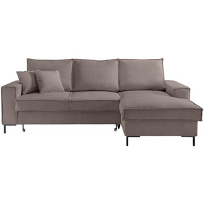 Ecksofa Récamiere Schlaffunktion Bettkasten Couch Polsterecke Cord Braun Taupe / 17222