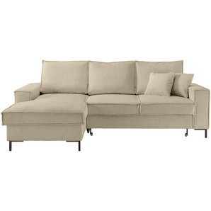Ecksofa Récamiere Schlaffunktion Bettkasten Couch Polsterecke in Cord Beige Grau / 17223
