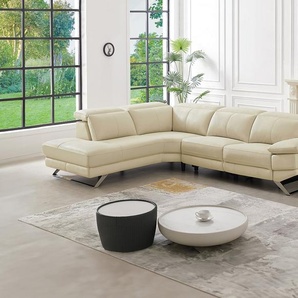 Ecksofa Relaxsofa elektrisch - Ecke rechts - Rindsleder - Beige - PUNO II