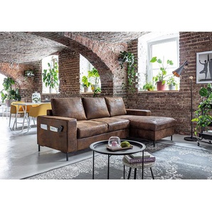 Ecksofa mit opt. Schlaffunktion Braun/Vintage Braun Microfaser Afua 236 x 84 x 148cm Longchair davorstehend rechts ohne Schlaffunktion