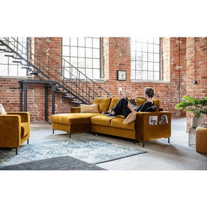 Ecksofa mit Longchair Gelb/Vintage Braun Samt Krysia 236 x 84 x 148cm Longchair davorstehend links mit Schlaffunktion Modern