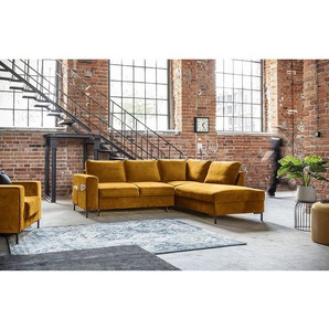 Ecksofa mit Ottomane Gelb Samt Krysia 237 x 84 x 197cm Ottomane davorstehend rechts Modern