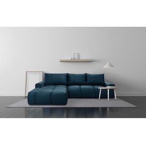 Ecksofa Saint Veep Blau/Dunkelblau Samt Onoli 304 x 94 x 216cm Longchair davorstehend links Glamour