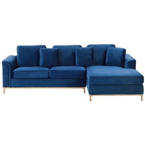 Ecksofa Dunkelblau Samtstoff L-Förmig Linksseitig Modern Zierkissen Wohnzimmer