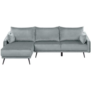 Ecksofa Grau Samtstoff 3-Sitzer L-Förmig Rechtsseitig Glamourös Wohnzimmer