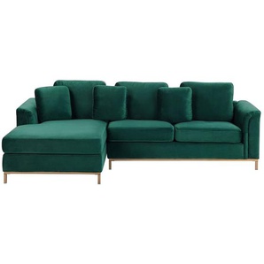 Ecksofa Dunkelgrün Samtstoff L-Förmig Rechtsseitig Modern Zierkissen Wohnzimmer