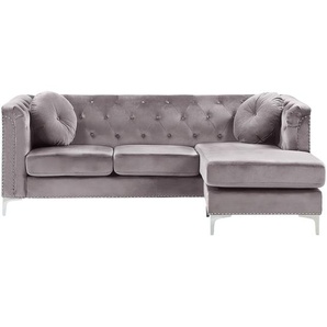 Ecksofa Grau aus Samtstoff L-Förmig Linksseitig mit Zierkissen Wohnzimmer Modernes Design