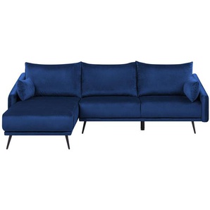 Ecksofa Dunkelblau Samtstoff 3-Sitzer L-Förmig Rechtsseitig Glamourös Wohnzimmer