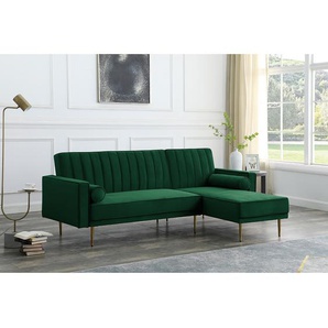 Ecksofa SATAI mit Schaffunktion Grün Samt Ceara 223 x 86 x 144cm Longchair beidseitig montierbar mit Schlaffunktion Glamour