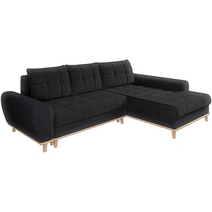 Ecksofa Scandi-Stil Schlaffunktion Bettkasten Bouclé Chenille Stoff Anthrazit / 21011