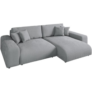 Ecksofa Schlaffunktion ausziehbar Bettkasten Polsterecke L-Couch in Cord Hellgrau / 21007