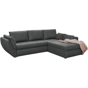 Ecksofa Schlaffunktion Couch mit Rutschenlehne Bettkasten Mikrofaser Dunkelgrau / 15228