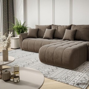 Ecksofa Schlafsofa AKITA Stoff Monolith Braun Ottomane Rechts