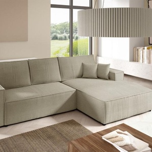 Ecksofa Schlafsofa CORUNIA Stoff Poso Graubeige Ottomane Rechts