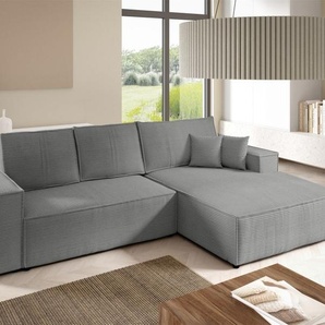 Ecksofa Schlafsofa CORUNIA Stoff Poso Graublau Ottomane Rechts
