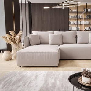 Ecksofa Schlafsofa EVORA Stoff Poso Altweiß Ottomane Links