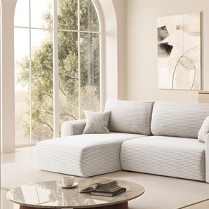 Ecksofa Schlafsofa FLORA Stoff Poso Altweiss Ottomane Links