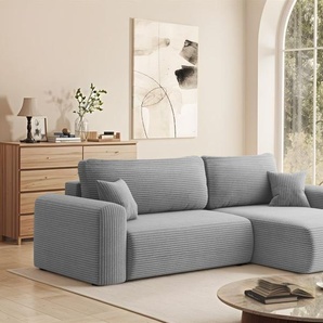 Ecksofa Schlafsofa FLORA Stoff Poso Hellgrau Ottomane Rechts