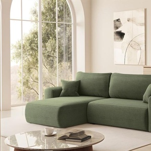 Ecksofa Schlafsofa FLORA Stoff Poso Hellgrün Ottomane Links