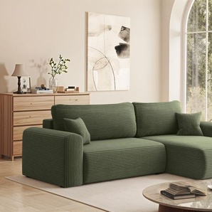 Ecksofa Schlafsofa FLORA Stoff Poso Hellgrün Ottomane Rechts