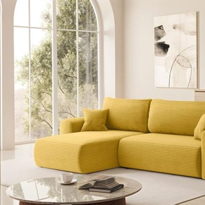Ecksofa Schlafsofa FLORA Stoff Poso Honiggelb Ottomane Links