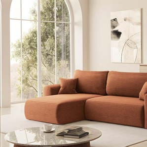 Ecksofa Schlafsofa FLORA Stoff Poso Rostbraun Ottomane Links