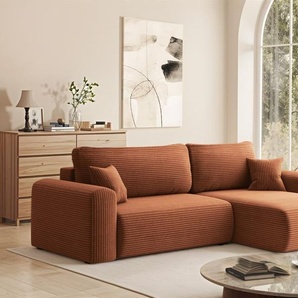 Ecksofa Schlafsofa FLORA Stoff Poso Rostbraun Ottomane Rechts
